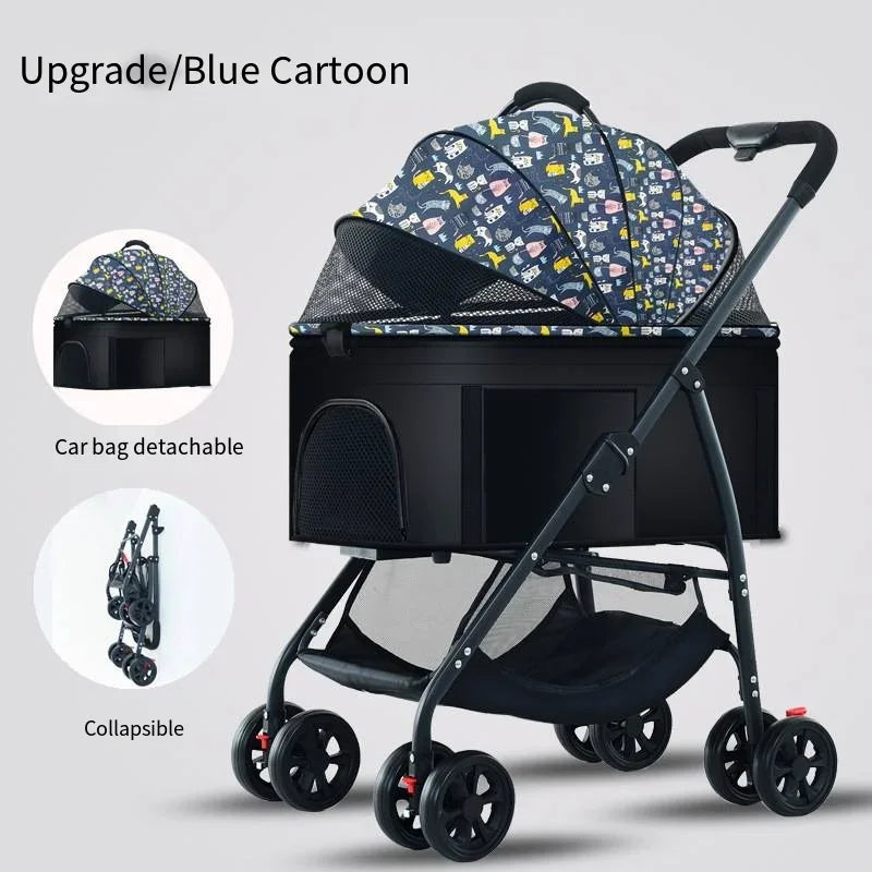 Pet Car Stroller 3-in-1 Combo | Lightweight Foldable Dog Walking Jogger | Detachable Car Safety Seat Basket and Travel Carrier for Medium Dogs & Cats