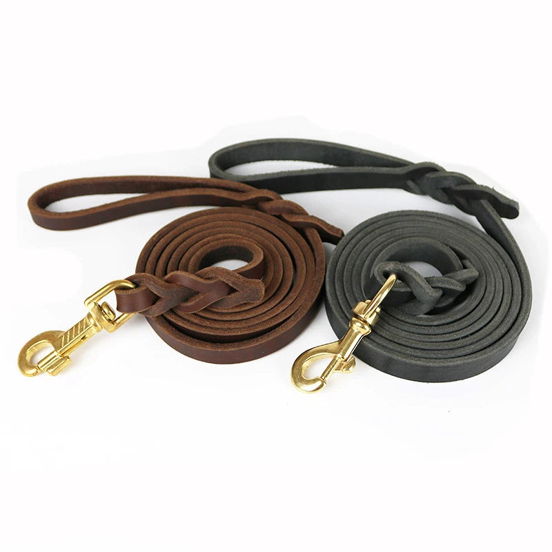 Braided Genuine Leather Dog Leash for Large Dogs