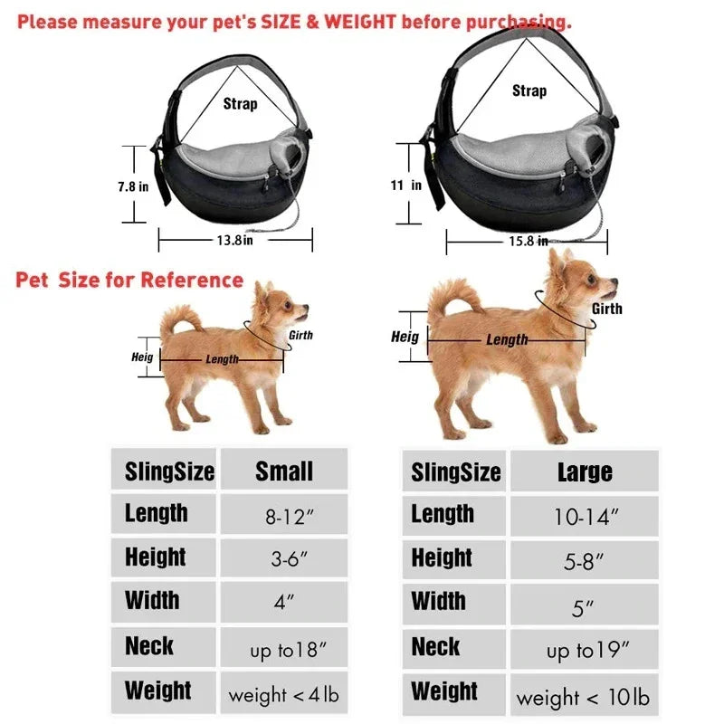 Hands-Free Dog Sling Carrier | Breathable Mesh Travel Puppy Shoulder Bag with Adjustable Neck Safety Strap | Comfortable Hands-Free Tote for Small Dogs & Cats