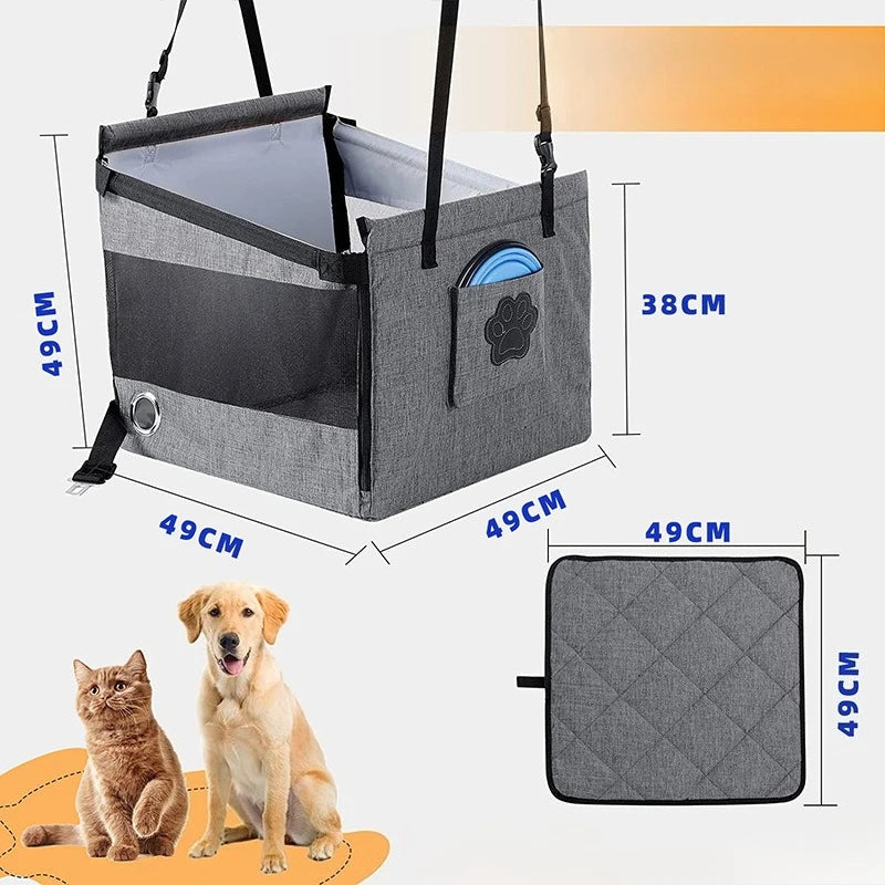 Portable Car Pet Seat | Stable Dog Carrier with Safety Mesh Protector | Waterproof Scratch-Proof Backseat Travel Basket Booster for Small to Medium Dogs