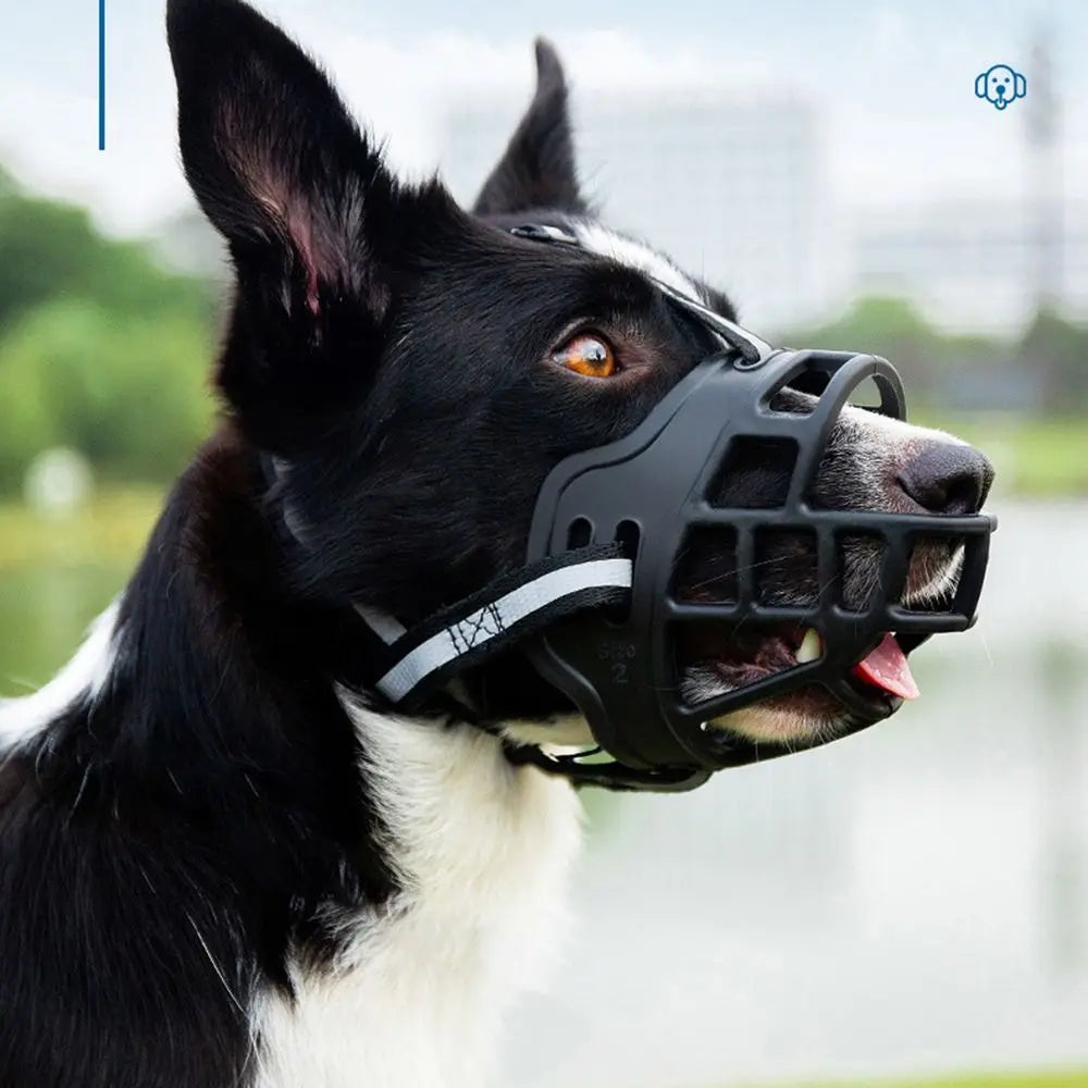 Adjustable Basket Dog Muzzle – Anti-Biting & Anti-Barking Soft Mouth Cover with Reflective Safety Strip