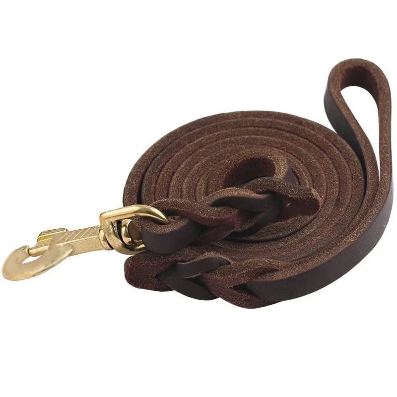 Genuine Leather Dog Leash with Copper Hook