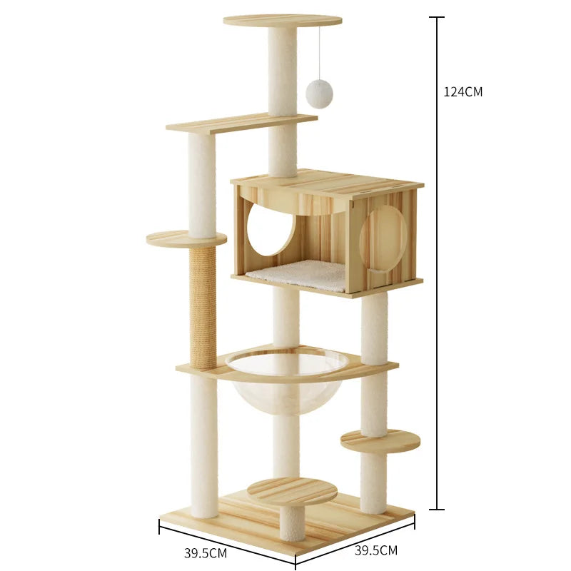 Multi-Level Wooden Cat Tree Condo – Modern Indoor Cat Activity Tower with Plush Perches & Scratching Posts