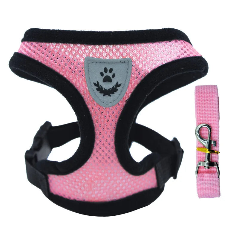 Breathable Vest-Style Pet Harness & Shock-Absorbing Leash | Comfortable Walking Harness Set | Adjustable No-Choke Escape-Proof Vest for Cats and Small Dogs