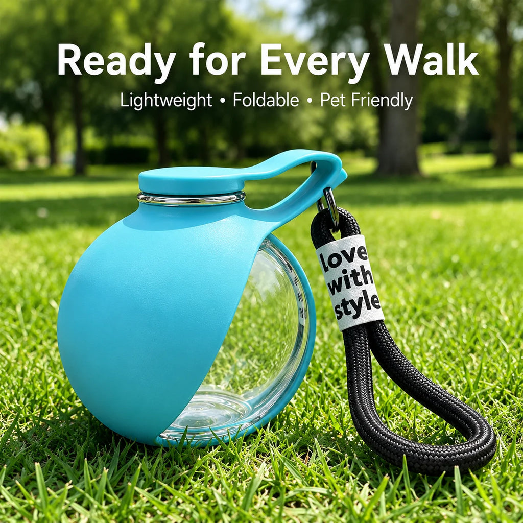 Portable Dog Water Bottle | Leaf-Shaped Silicone Travel Pet Water Dispenser with Wrist Strap | Leak-Proof Lightweight Outdoor Walking and Hiking Hydration Bowl