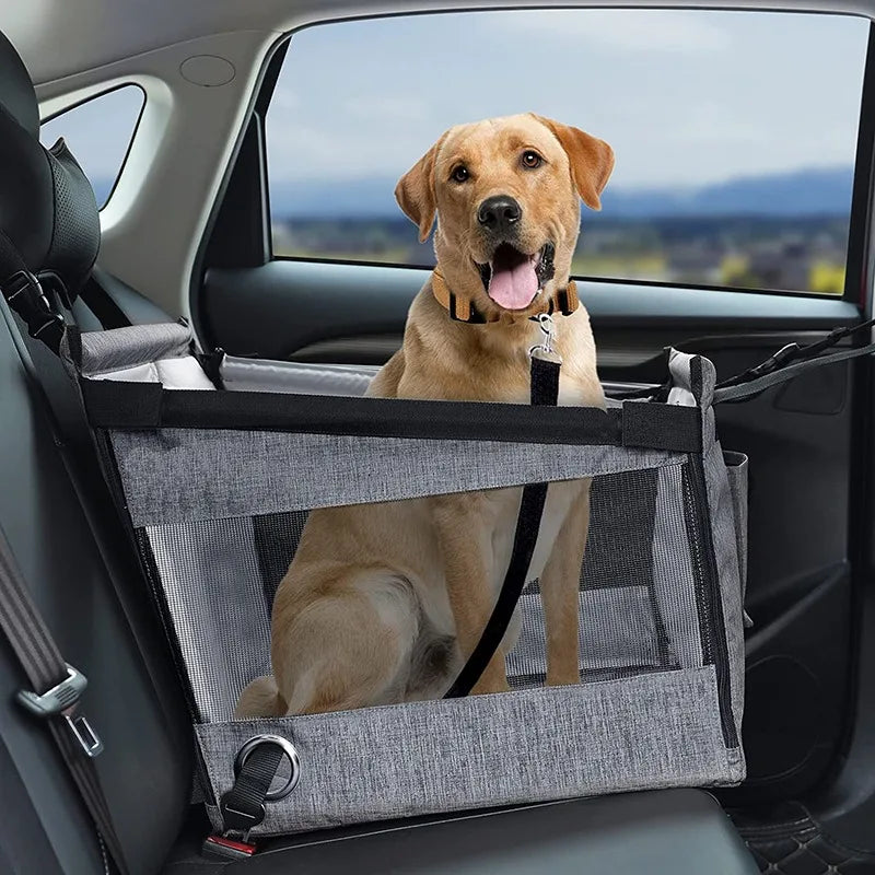 Portable Car Pet Seat | Stable Dog Carrier with Safety Mesh Protector | Waterproof Scratch-Proof Backseat Travel Basket Booster for Small to Medium Dogs