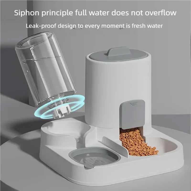 2-in-1 Automatic Pet Feeder and Water Dispenser | Ultra-Large Capacity Gravity Food Station & Drinking Bowl | Non-Electric Integrated Feeding Hub for Cats and Dogs