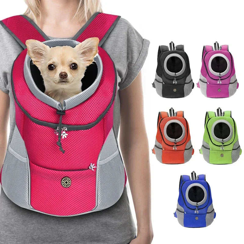 Hands-Free Dog Backpack Carrier | Breathable Front Pack Travel Bag with Adjustable Safety Harness | Reflective Leg-Out Pet Shoulder Pouch for Hiking and Walking