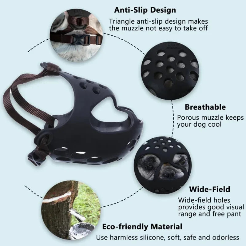 Short Snout Dog Muzzle | Soft Silicone Mask for Flat-Faced Breeds | Breathable Mesh Safety Cover for Biting, Chewing, and Licking Training for French Bulldogs, Pugs, and Boston Terriers