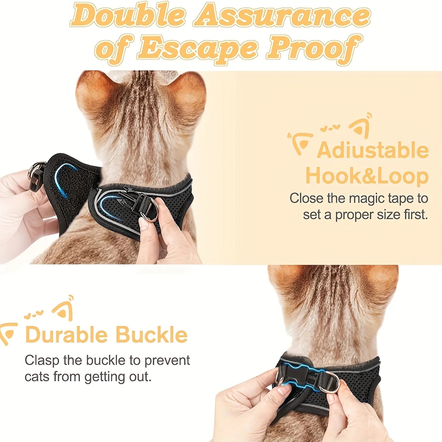 Escape-Proof Cat Harness and Leash Set | Soft Mesh Walking Vest for Kittens and Small Dogs | Adjustable Breathable Step-In Pet Harness Jacket