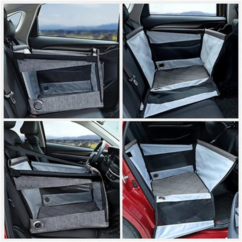 Portable Car Pet Seat | Stable Dog Carrier with Safety Mesh Protector | Waterproof Scratch-Proof Backseat Travel Basket Booster for Small to Medium Dogs