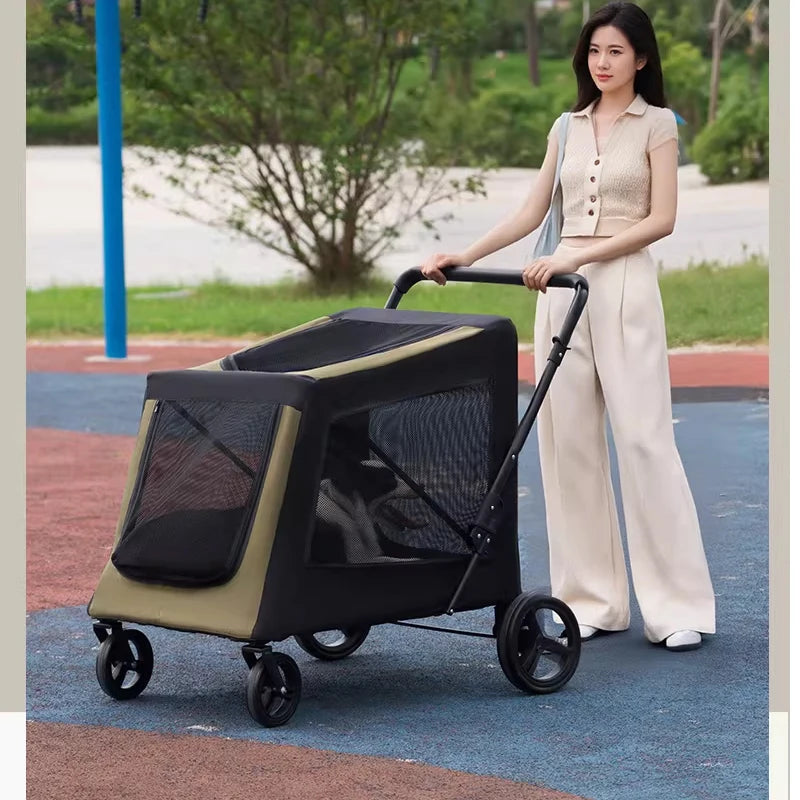 Portable Foldable Pet Stroller | Multi-Functional Large Dog Trailer Cart | Heavy-Duty 4-Wheel Jogger Wagon for Injured, Senior, and Elderly Dog Mobility
