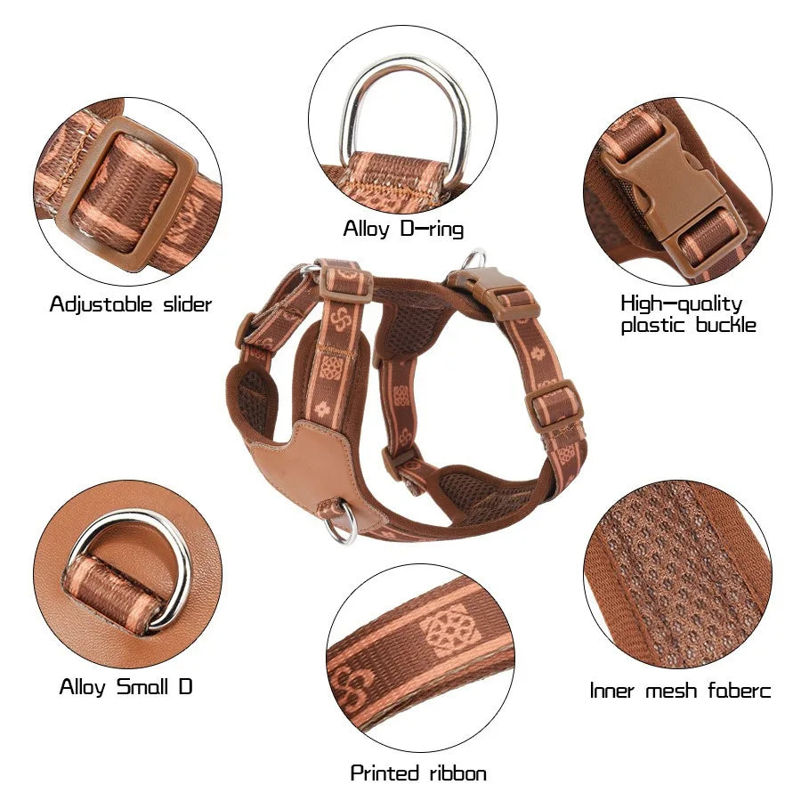 Breathable Reflective Dog Chest Strap Harness | Adjustable Suede Soft Leather No-Pull Vest | Step-In Comfort Padded Walking Harness for Small to Medium Dogs