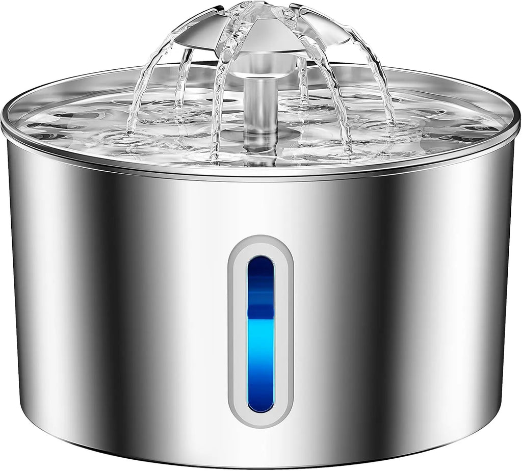 2.2L Stainless Steel Cat Water Fountain | Automatic Electric Pet Drinking Dispenser | Ultra-Silent Circulating Water Bowl with Dual Flow Flower Outlet Mode