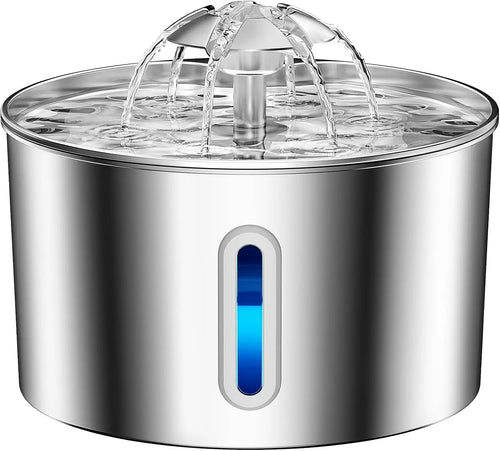 2.2L Stainless Steel Cat Water Fountain | Automatic Electric Pet Drinking Dispenser | Ultra-Silent Circulating Water Bowl with Dual Flow Flower Outlet Mode